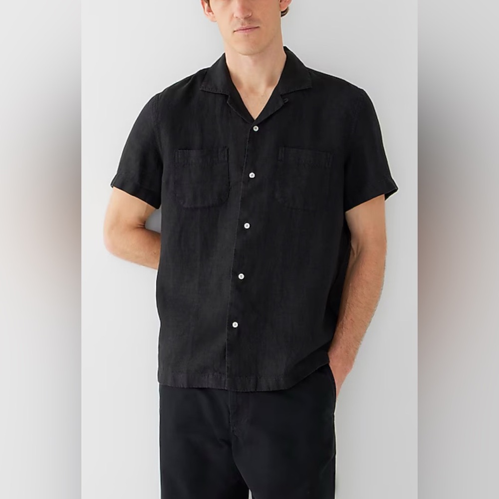 J. Crew Short-sleeve Baird McNutt Irish linen camp-collar shirt size L NWT